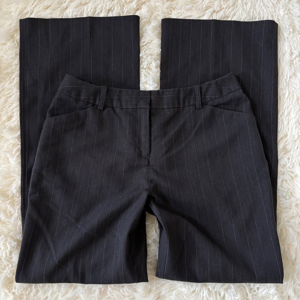 Worthington Petite Stretch Pinstripe Wide Leg Dress Pants Charcoal Gray 4P